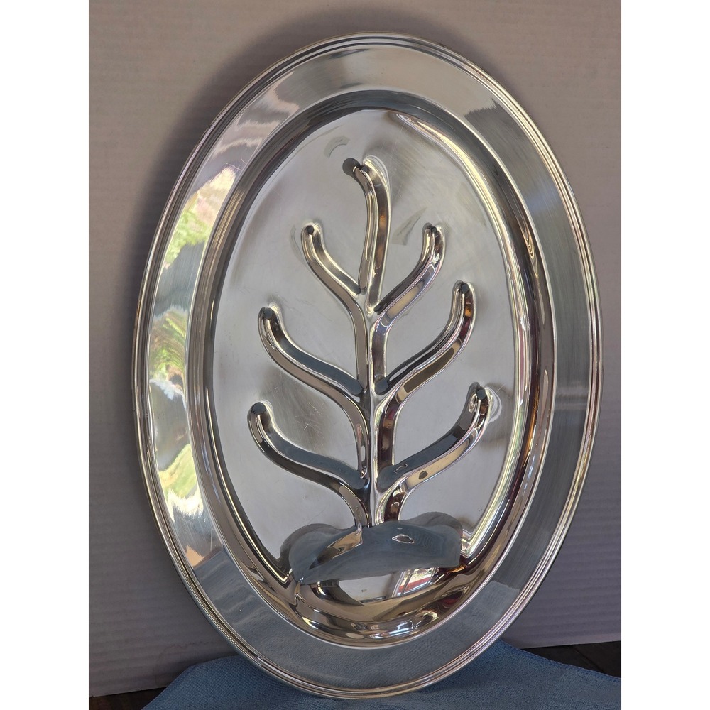 Academy Silver on Copper Footed Tree and Well Meat Platter Oval Serving Tray 16"